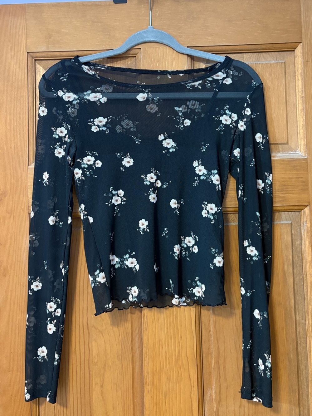 Abercrombie & Fitch Black Floral Long-Sleeve Mesh Tee